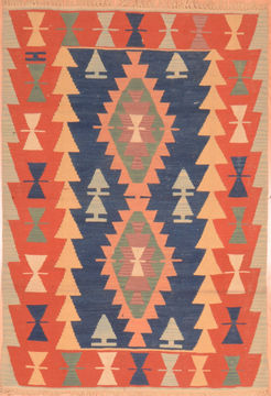 Afghan Kilim Orange Rectangle 4x6 ft Wool Carpet 89875