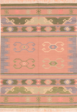 Indian Kilim Green Rectangle 4x6 ft Wool Carpet 89882
