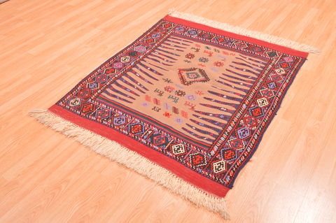Kilim Red Square Hand Knotted 310 X 46 Area Rug 100-89884 Image 1