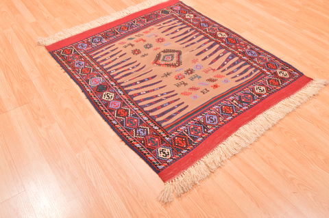 Kilim Red Square Hand Knotted 310 X 46 Area Rug 100-89884 Image 3