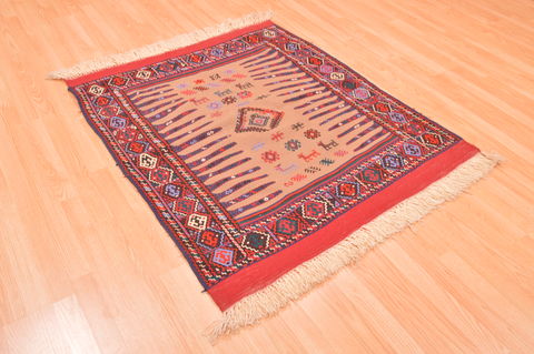 Kilim Red Square Hand Knotted 310 X 46 Area Rug 100-89884 Image 4