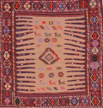 Kilim Red Square Hand Knotted 3'10" X 4'6"  Area Rug 100-89884
