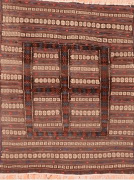 Kilim Brown Hand Knotted 3'9" X 4'8"  Area Rug 100-89885