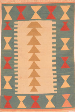 Kilim Green Hand Knotted 3'10" X 5'5"  Area Rug 100-89887