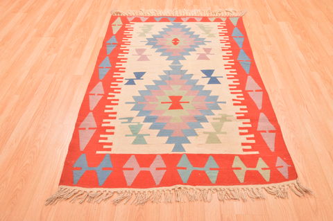Kilim Red Hand Knotted 38 X 57 Area Rug 100-89904 Image 1