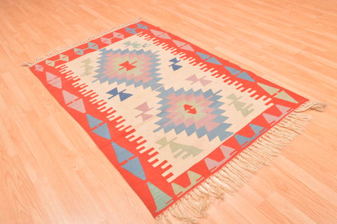 Kilim Red Hand Knotted 38 X 57 Area Rug 100-89904 Image 5