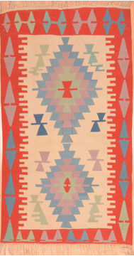 Kilim Red Hand Knotted 3'8" X 5'7"  Area Rug 100-89904