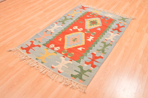 Kilim Blue Hand Knotted 38 X 56 Area Rug 100-89908 Image 2