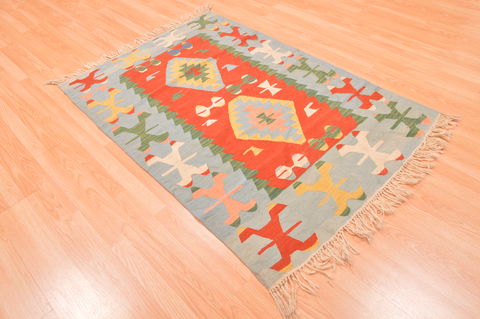 Kilim Blue Hand Knotted 38 X 56 Area Rug 100-89908 Image 3