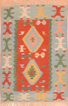 Kilim Blue Hand Knotted 3'8" X 5'6"  Area Rug 100-89908