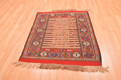 Kilim Red Square Hand Knotted 36 X 45 Area Rug 100-89911 Image 1