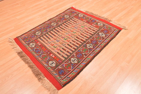 Kilim Red Square Hand Knotted 36 X 45 Area Rug 100-89911 Image 3
