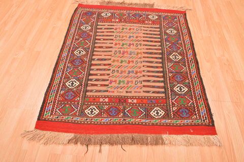 Kilim Red Square Hand Knotted 36 X 45 Area Rug 100-89911 Image 4