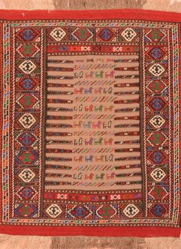 Kilim Red Square Hand Knotted 3'6" X 4'5"  Area Rug 100-89911