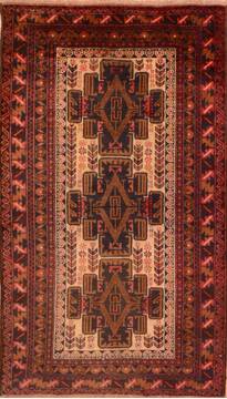 Afghan Baluch Brown Rectangle 3x5 ft Wool Carpet 89935
